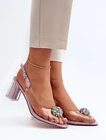 Sandály na podpatku MR38-444 stříbrno-průhledné - Step in style