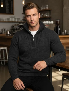 Pánský svetr se stojáčkem zateplený grafitový FashionStreet WX2354