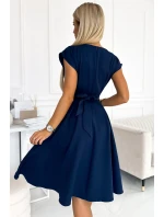 348-6 SCARLETT - rozšířené šaty s obálkovým výstřihem - ZELENÉ 348-6 SCARLETT - rozšířené šaty s obálkovým výstřihem - ZELENÉ