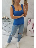 Halenka bez ramínek s volánky chrpově modrá Halenka bez ramínek s volánky chrpově modrá