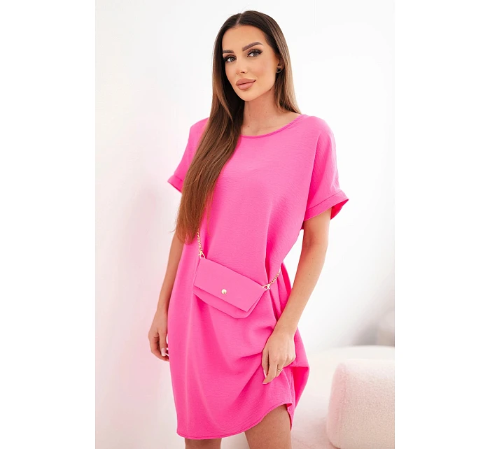 Dámské šaty s krátkým rukávem a model 22064459 na řetízku růžové - K-Fashion