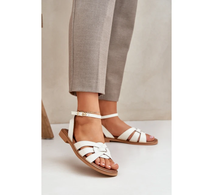 Kožené Dámské Sandály Na Plochém Podpatku Zazoo model 21682231 Ecru - Boto