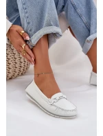 Plné Kožené Mokasíny S Dekorací model 21686028 Bílé - S.Barski Plné Kožené Mokasíny S Dekorací model 21686028 Bílé - S.Barski