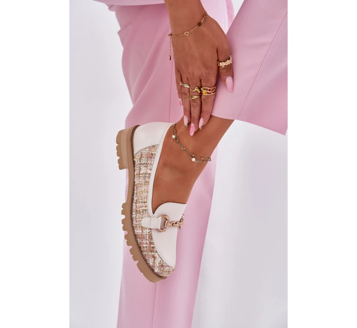 Dámské Kožené Mokasíny Se Zlatým Světle Béžové model 21697365 - Laura Messi