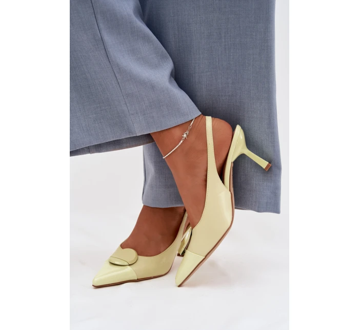 Dámské sandály na podpatku s ozdobným detailem Žluté Mariae