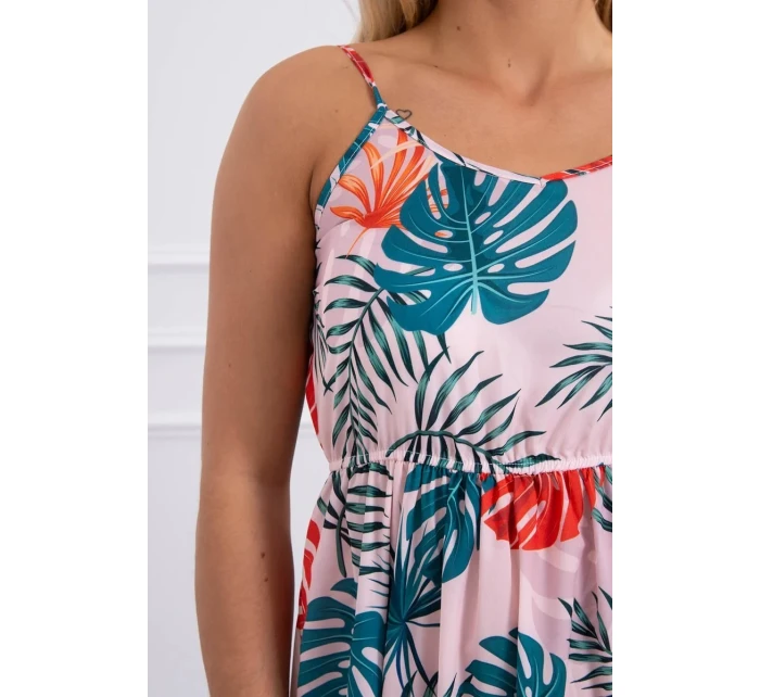 Šaty s motivem listů pudrově růžové