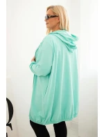 Dámská mikina Plus Size bavlněná s kapucí a zipem mátová