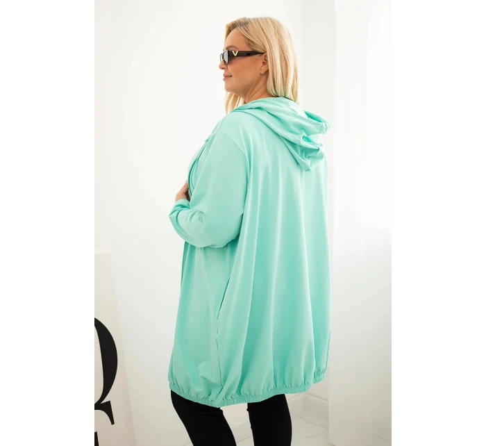 Dámská mikina Plus Size bavlněná s kapucí a zipem mátová