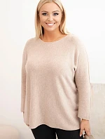 Dámský svetr plus size s lodičkovým výstřihem tmavě béžový