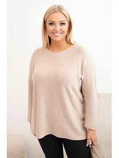 Dámský svetr plus size s lodičkovým výstřihem tmavě béžový