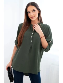 Halenka s delší zadní částí tmavé khaki