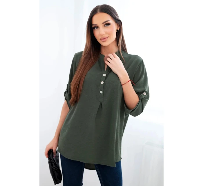 Halenka s delší zadní částí tmavé khaki