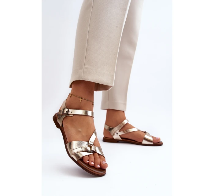 model 21647967 Dámské kožené sandály zlaté - Zazoo