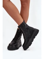 Dámské workery s podšívkou na platformě s ozdobným detailem  Černé model 21708513 - VINCEZA