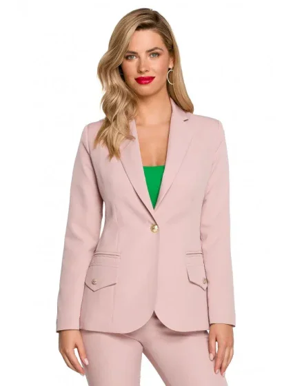 model 18004498 Sako s dvojitými kapsami s klopou krepová růžová - Makover