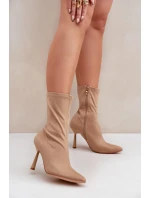 Materiálové Kotníkové Boty Na Jehlovém Podpatku Tmavě Béžové Amune Materiálové Kotníkové Boty Na Jehlovém Podpatku Tmavě Béžové Amune