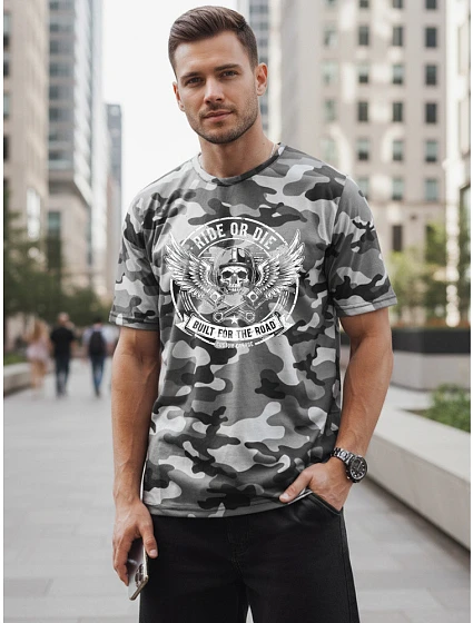 Tshirt męski moro z nadrukiem szary model 22217638 - FashionStreet