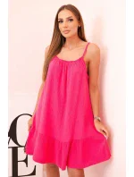 Dámské mušelínové šaty s ramínky a volánem růžový pink