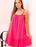 Dámské mušelínové šaty s ramínky a volánem růžový pink