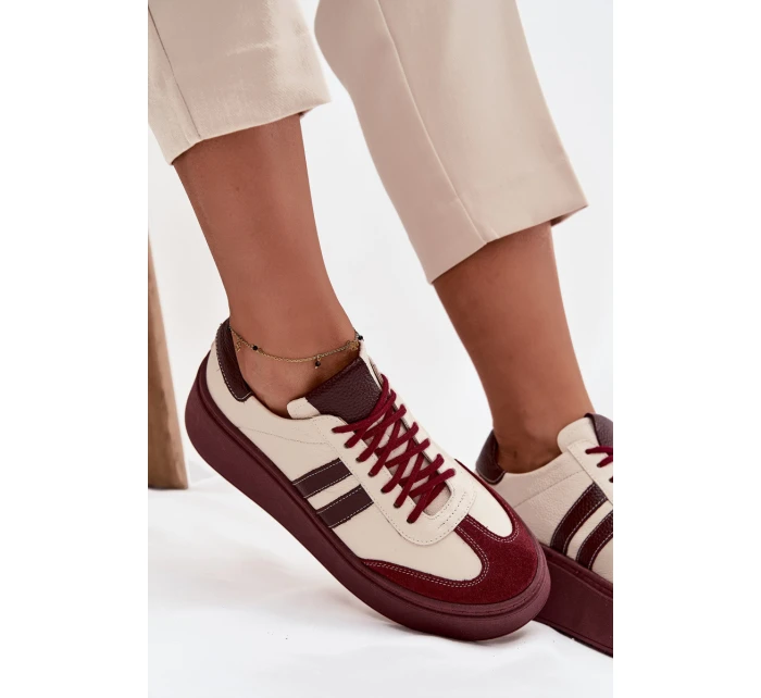 Kožené dámské tenisky na platformě Zazoo 3775 béžovo-bordó