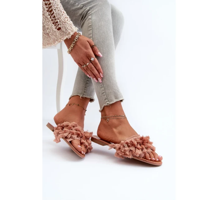 Dámské ploché pantofle s třásněmi, špinavě růžová Rialle