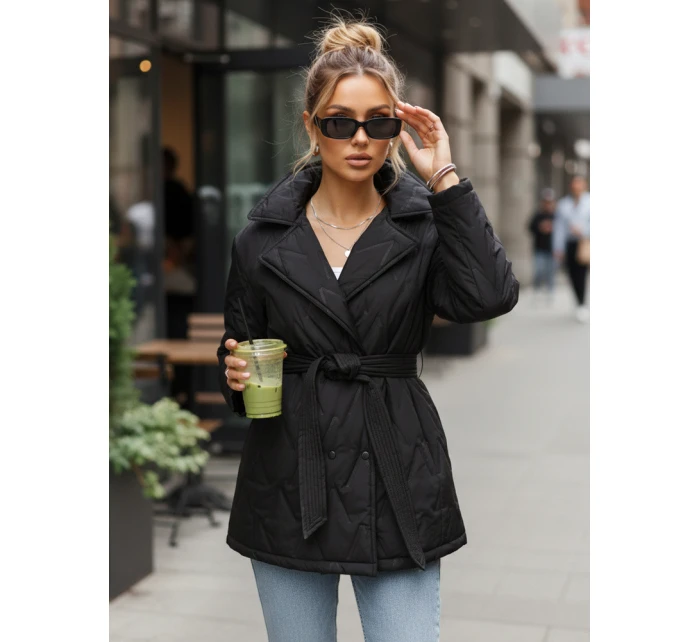 Dámská přechodná bunda s páskem černá FashionStreet TY5588 Dámská přechodná bunda s páskem černá FashionStreet TY5588