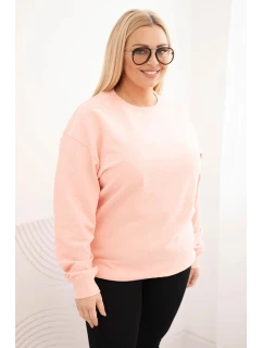 Dámská mikina s kroužkovým vzorem Plus Size bavlněná basic s kulatým výstřihem lososová