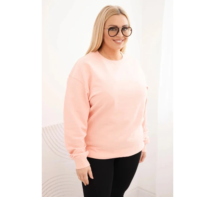 Dámská mikina s kroužkovým vzorem Plus Size bavlněná basic s kulatým výstřihem lososová