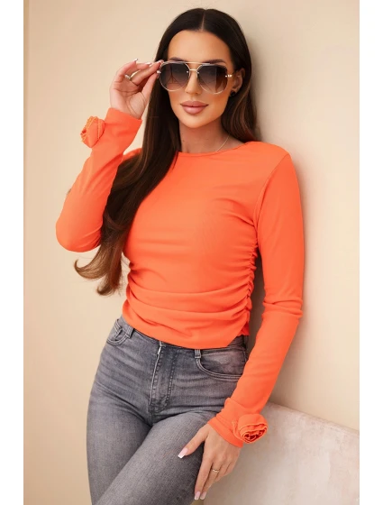 Dámská pruhovaná blůza se model 21949282 na boku tmavě oranžová - K-Fashion