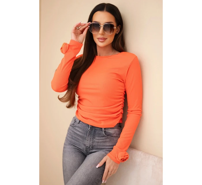 Dámská pruhovaná blůza se model 21949282 na boku tmavě oranžová - K-Fashion