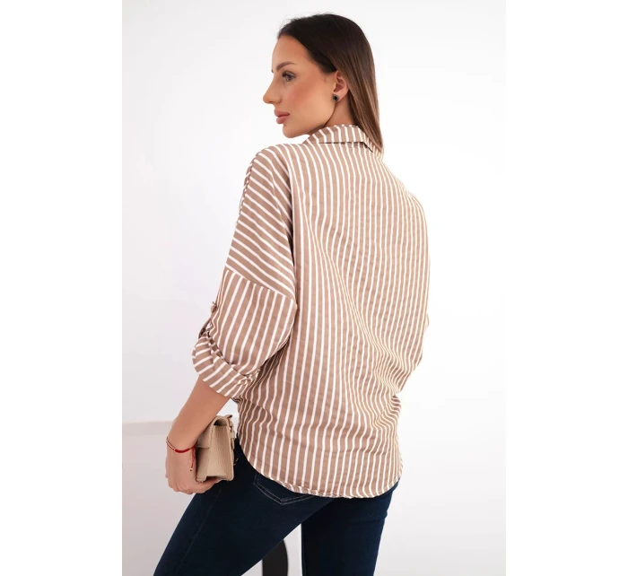 Dámská bavlněná košile s pruhy a zavazováním camelová