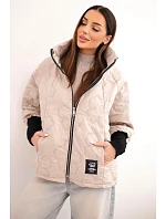 Dámská jarní prošívaná bunda se  a zipem tmavě béžová model 22040186 - K-Fashion