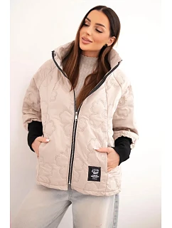 Dámská jarní prošívaná bunda se  a zipem tmavě béžová model 22040186 - K-Fashion