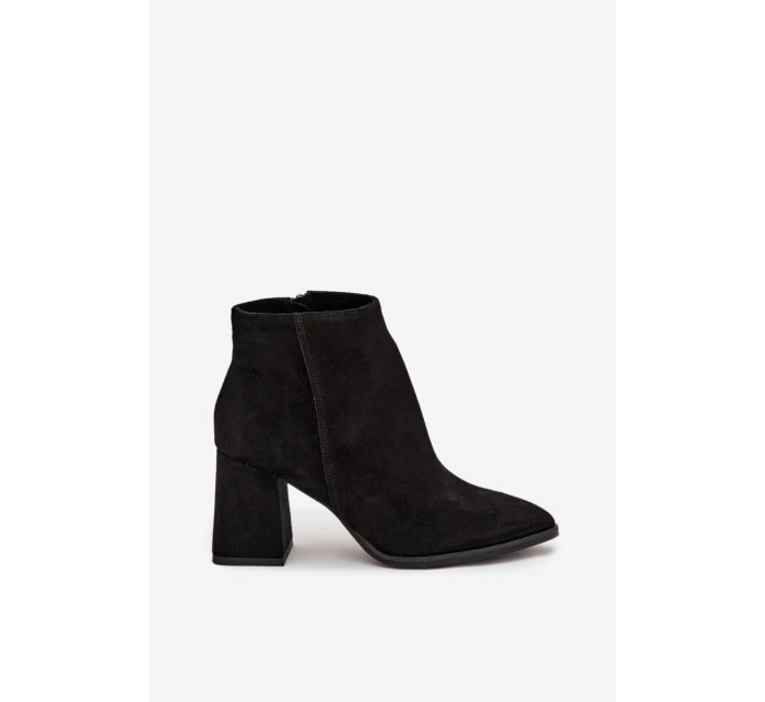 Černé kotníkové boty z přírodního semiše na jehlovém podpatku zateplené model 21712931 - Zazoo