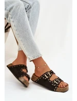 Dámské pantofle se zlatými sponami a knoflíky Černé model 21918999 - Boto