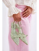 Krajkové dámské sandály na podpatku s mašlí zelené model 22107310 - Boto