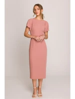 model 20966239 Tužkové šaty s rozparkem na boku růžové - STYLOVE model 20966239 Tužkové šaty s rozparkem na boku růžové - STYLOVE