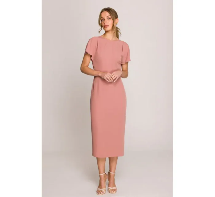 model 20966239 Tužkové šaty s rozparkem na boku růžové - STYLOVE model 20966239 Tužkové šaty s rozparkem na boku růžové - STYLOVE