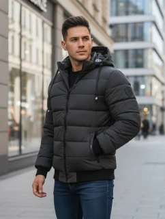 Pánská tmavě šedá prošívaná zimní bunda s kapucí FashionStreet TX5095