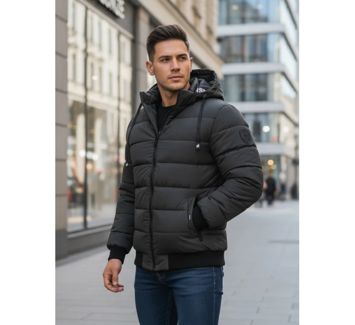 Pánská tmavě šedá prošívaná zimní bunda s kapucí FashionStreet TX5095