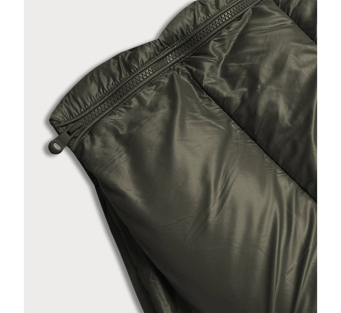 Delší dámská zimní prošívaná bunda v khaki barvě (j19-017)