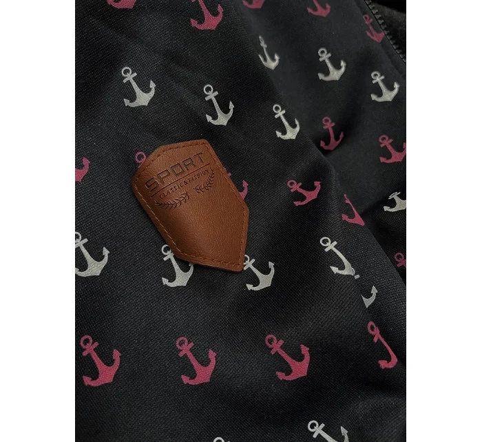 Černá teplá rozepínací mikina se vzorem kotev (2307)