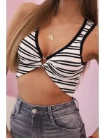 Top dámský pruhovaný s ozdobným zlatým detailem a hlubokým výstřihem černá Top dámský pruhovaný s ozdobným zlatým detailem a hlubokým výstřihem černá