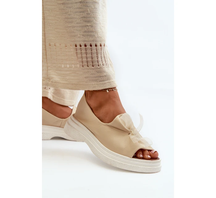 Zazoo 2939 Kožené Dámské Sandály S Mašlí Světle Béžové Zazoo 2939 Kožené Dámské Sandály S Mašlí Světle Béžové