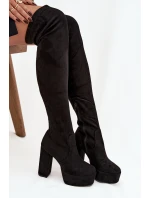 Kozačky na podpatku a platformě za koleno černé model 21744723 - Boto