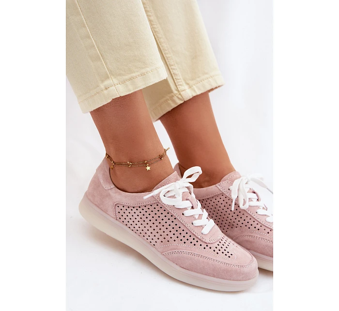 Kožené semišové dámské tenisky s Růžové model 22100237 - Boto Kožené semišové dámské tenisky s Růžové model 22100237 - Boto