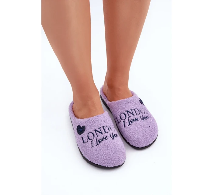 Domácí obuv Dámské pantofle s nápisem a beránkovým kožíškem Inblu ET000027 Fialové Domácí obuv Dámské pantofle s nápisem a beránkovým kožíškem Inblu ET000027 Fialové