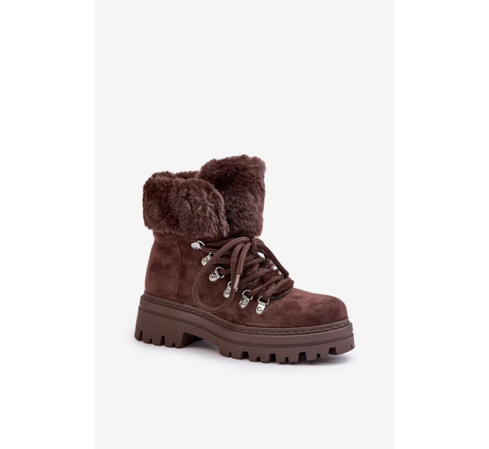 Dámské zateplené kotníkové boty s kožíškem 9685 Tmavě hnědé MARQUIIZ Dámské zateplené kotníkové boty s kožíškem 9685 Tmavě hnědé MARQUIIZ