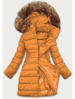 Tmavě žlutá dámská zimní bunda s kožešinou (5M753-254)