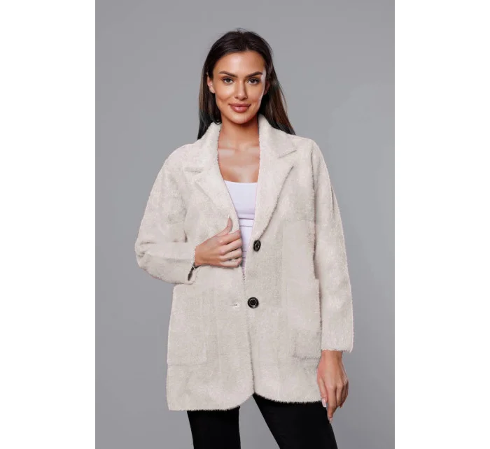 Krátký béžový vlněný přehoz přes oblečení typu alpaka model 18059157 - MADE IN ITALY Krátký béžový vlněný přehoz přes oblečení typu alpaka model 18059157 - MADE IN ITALY